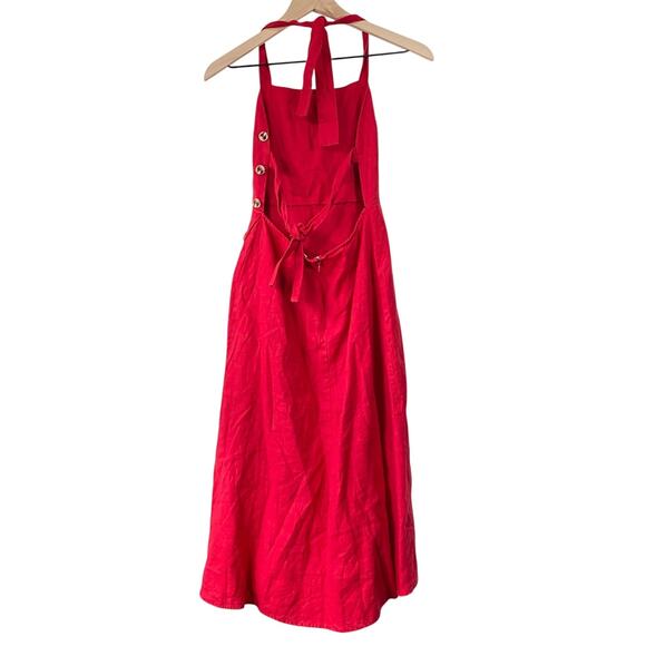 Reformation Mar Linen Dress Cherry - Picture 6 of 11